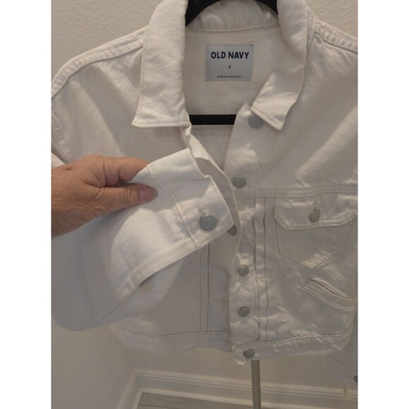 OLD NAVY White Cropped Denim Jean Jacket Women's Size S Small Trucker Style - Picture 5 of 8